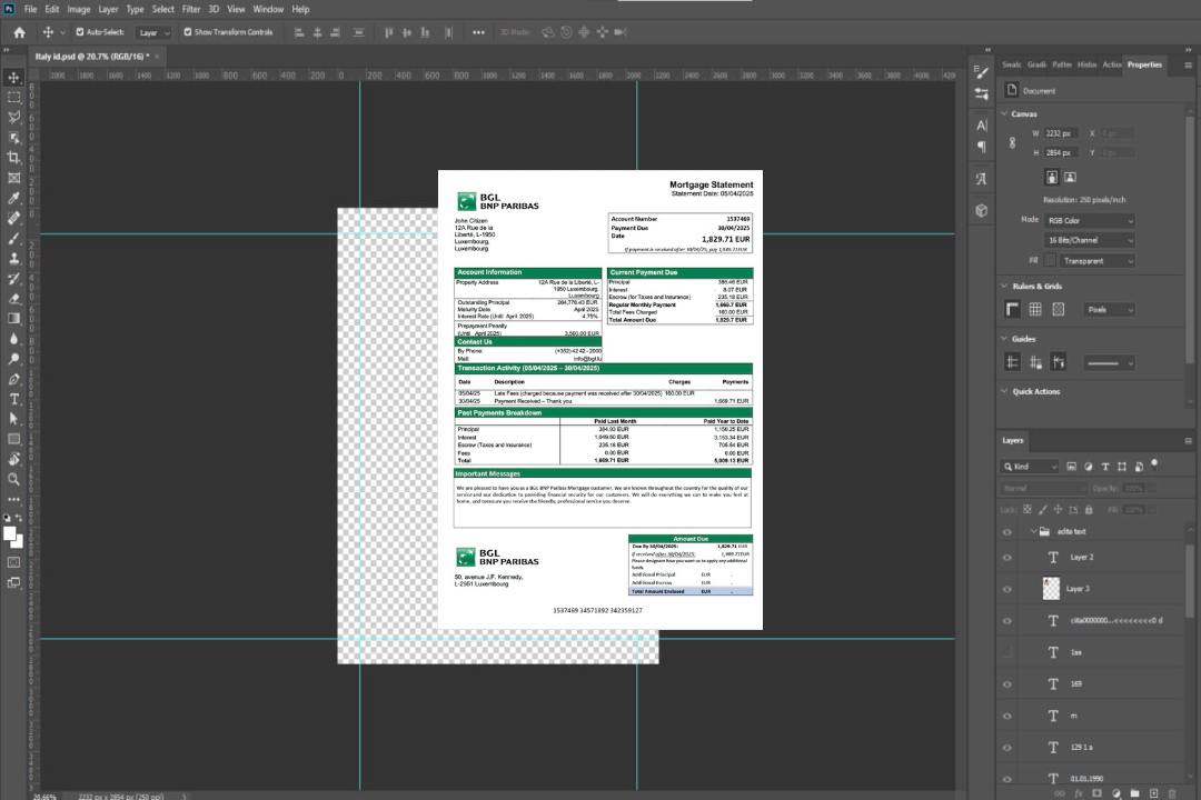 Relevé hypothécaire Luxembourg BGL BNP Paribas Modèle Word et PDF template